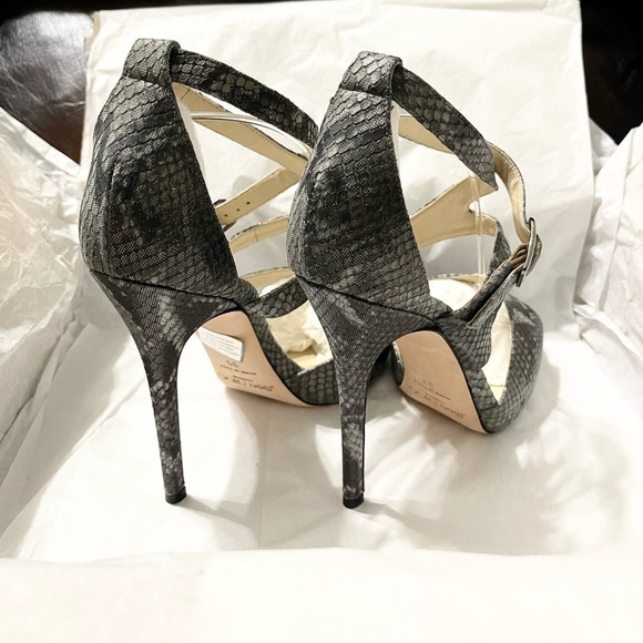 Jimmy Choo wrap around strappy Glitter animal print peep Pumps, Grey black EU39 - Picture 8 of 9